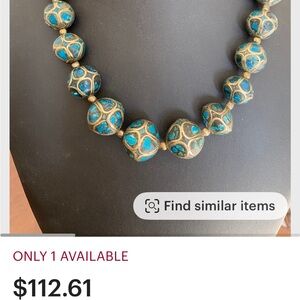 Elegant Vintage  Blue turquoise and Gold Bead Necklace